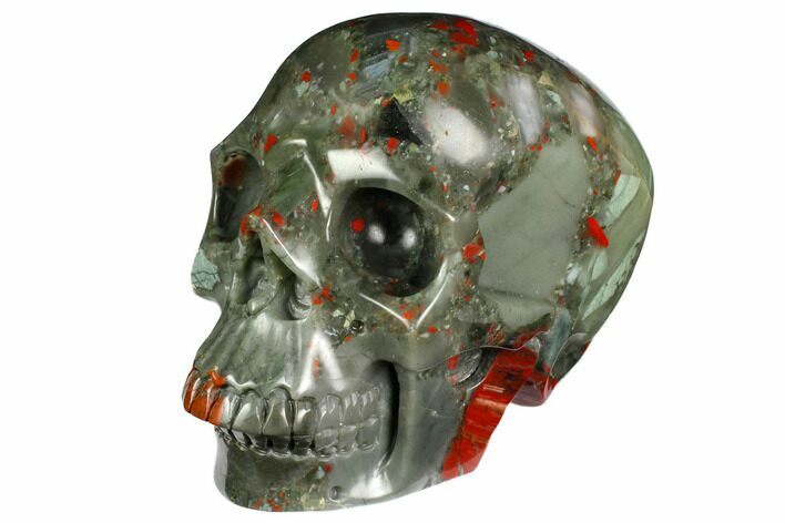 Realistic, Polished Bloodstone (Heliotrope) Skull #151198